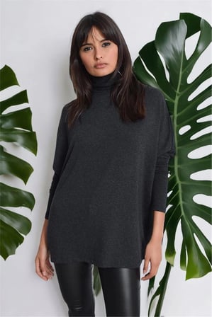 Kadın Antrasit Yeni Moda Uzun Kol Oversize Kesim Basic Örme Bluz