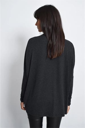 Kadın Antrasit Yeni Moda Uzun Kol Oversize Kesim Basic Örme Bluz