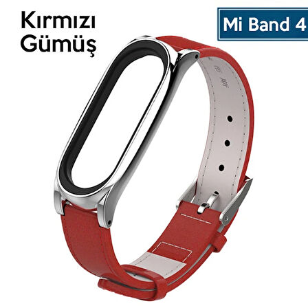 Mijobs Xiaomi Uyumlu Mi Band 5-4 Pu Deri Kayış Kordon-(5775)