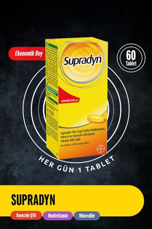 Supradyn 60 Film Kaplı Tablet | Koenzim Q10, Multivitamin ve Mineral İçeren Takviye Edici Gıda