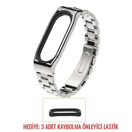 Mijobs Xiaomi Uyumlu Mi Band 4-3 Aklıllı Saat 3 Bakla Çelik Kayış Kordon-(5775)