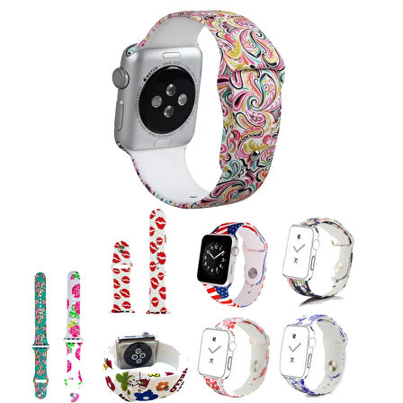 Ally Apple Watch İçin 38mm Yüksek- Kalite Desenli Silikon Kordon-(5775)