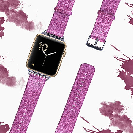 Ally Apple Watch 7-8 45mm 6-5-4 44mm Kordon Kayış Deri Parlak 3-2-1 42mm-(5775)