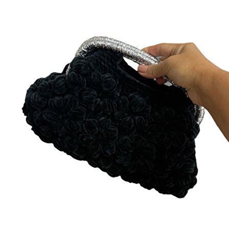 Siyah Kadife El Örgüsü Tasarımcı Çantası – Zarif, Yumuşak Ve Benzersiz