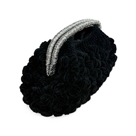 Siyah Kadife El Örgüsü Tasarımcı Çantası – Zarif, Yumuşak Ve Benzersiz