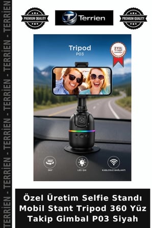 Özel Üretim Selfie Standı Mobil Stant Tripod 360 Yüz Takip Gimbal P03 Siyah