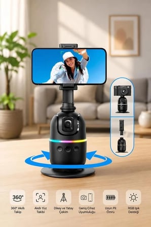 Özel Üretim Selfie Standı Mobil Stant Tripod 360 Yüz Takip Gimbal P03 Siyah