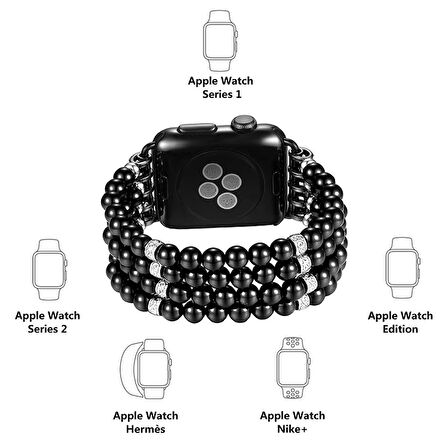 Ally Apple Uyumlu Watch 7-8 45mm 6-5-4 44mm Full Boncuk Taşlı Kordon Kayış 3-2-1 42mm-(