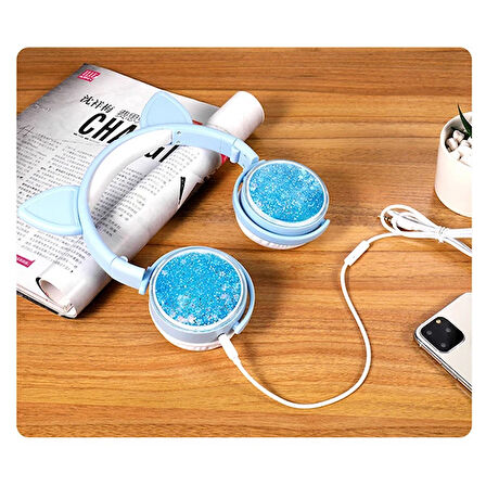 ALLY Kedi Kulak Simli Kablolu Mikrofonlu Kulaküstü Kulaklık 3.5mm jack-(5775)