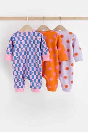 Next Baby % 100 Pamuklu Turuncu Parlak Kalp Çiçek Desenli 3'lü Tulum Set