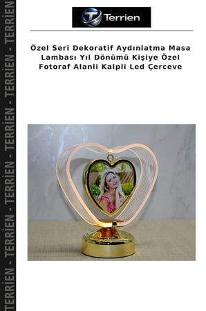 Özel Seri Dekoratif Aydınlatma Masa Lambası Yıl Dönümü Kişiye Özel Fotoraf Alanli Kalpli Led Çerceve