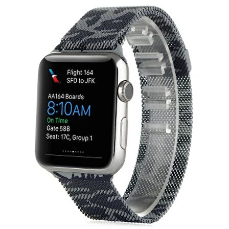 Ally Apple Watch 7-8 45mm 6-5-4 44mm Kayış Kordon Metal Milano Loop Kamuflaj 3-2-1