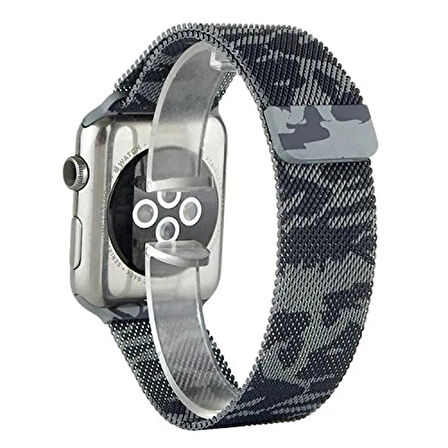 Ally Apple Watch 7-8 45mm 6-5-4 44mm Kayış Kordon Metal Milano Loop Kamuflaj 3-2-1