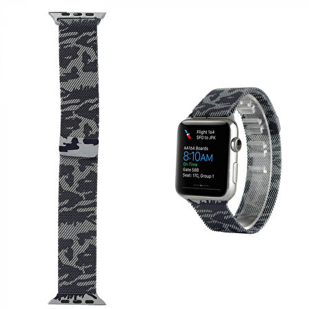 Ally Apple Watch 7-8 45mm 6-5-4 44mm Kayış Kordon Metal Milano Loop Kamuflaj 3-2-1