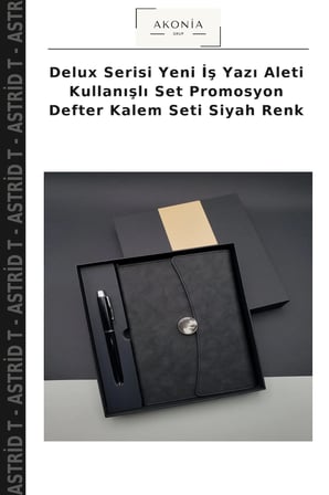 Delux Serisi Yeni İş Yazı Aleti Kullanışlı Set Promosyon Defter Kalem Seti Siyah Renk