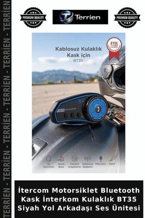 İtercom Motorsiklet Bluetooth Kask İnterkom Kulaklık BT35 Siyah Yol Arkadaşı Ses Ünitesi