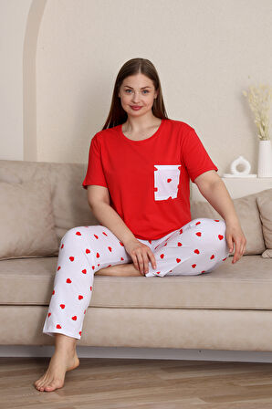 %100 Pamuk Büyük Beden 3 Parça  Kadın Pijama Takımı