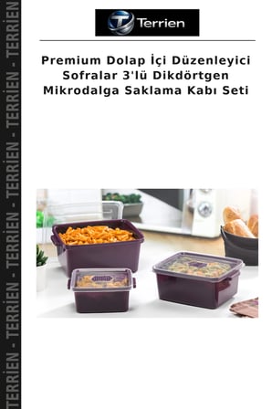 Premium Dolap İçi Düzenleyici Sofralar 3'lü Dikdörtgen Mikrodalga Saklama Kabı Seti