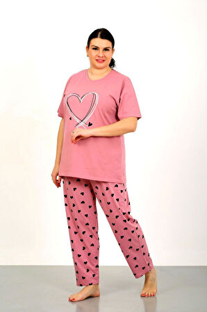 Nisanca %100 Pamuk  Büyük Beden Kısa Kol Kadın Pijama Takımı