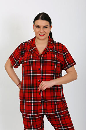 Büyük Beden  Kısa Kollu Milan Gömlek Pijama Takımı- Genç Anne Serisi
