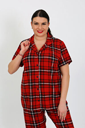 Büyük Beden  Kısa Kollu Milan Gömlek Pijama Takımı- Genç Anne Serisi