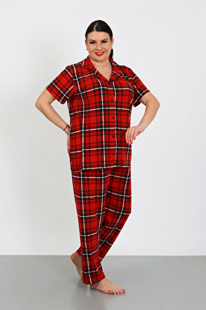 Büyük Beden  Kısa Kollu Milan Gömlek Pijama Takımı- Genç Anne Serisi