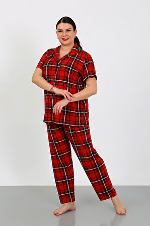 Büyük Beden  Kısa Kollu Milan Gömlek Pijama Takımı- Genç Anne Serisi