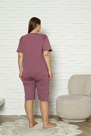 Nisanca %100 Pamuk  Büyük Beden Kısa Kol Kapri Kadın Pijama Takımı