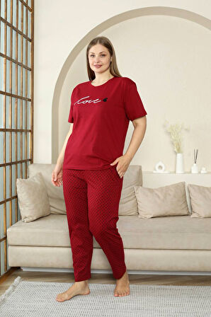 Nisanca %100 Pamuk  Büyük Beden Kısa Kol Kadın Pijama Takımı