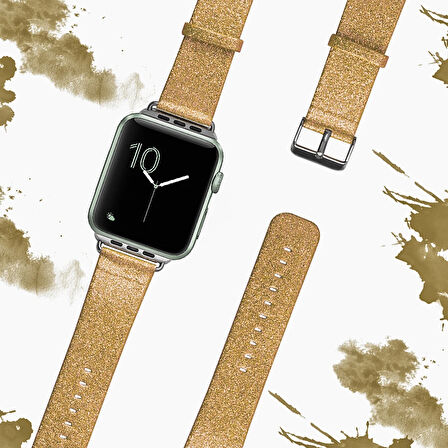 Ally Apple Watch 7-8 41mm 6-5-4 40mm Kordon Kayış Parlak Deri 3-2-1 38mm-(5775)