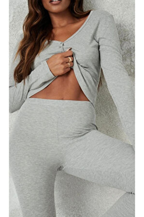 Düğme Detaylı V Yaka Fitilli Takım