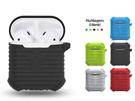 Ally Apple Uyumlu Airpods İçin Sert Darbe Emici Silikon Kılıf Anahtarlıklı-(5775)