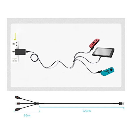 JYS 3in1 Nintendo Switch Oyun Konsolu Universal Şarj Kablosu Joy-Con Gamepad-(5775)
