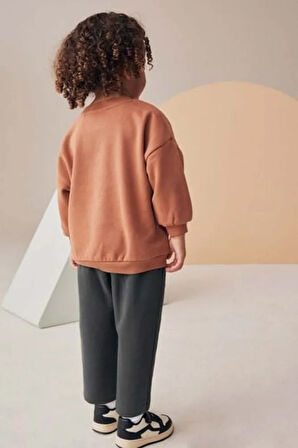 Pamuklu Kızıl Kahve Uzun Kollu Seatshirt Jogger Pantolon Alt Üst Takım