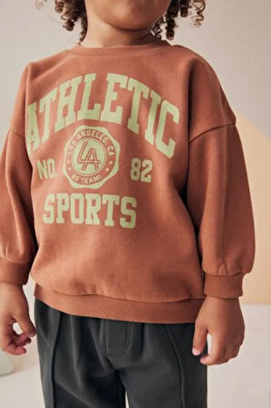 Pamuklu Kızıl Kahve Uzun Kollu Seatshirt Jogger Pantolon Alt Üst Takım