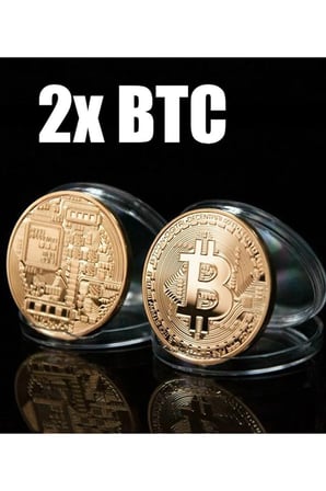 2 adet Bitcoin Madeni Para Altın Rengi Hatıra Koleksiyon Değerli Kutulu (2x)