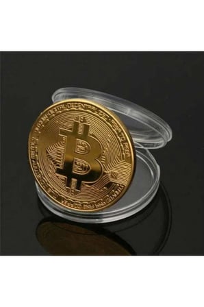 2 Tane Kripto Temalı Sarı Metal Sikke İkili Takım Şık Saklama Kabıyla Jeton