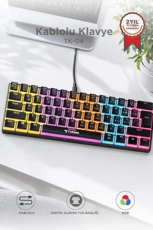 Çalışma Alanı Günlük Araç Sesli Basım Kablolu Klavye Rgb Işıklı Mekanik Q Klavye TK04 Siyah
