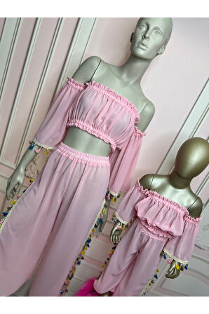 Anne kız plaj takım, pembe plaj pantalonu (SEPETE AYRI EKLENMELİDİR, FİYATLARI AYRIDIR)
