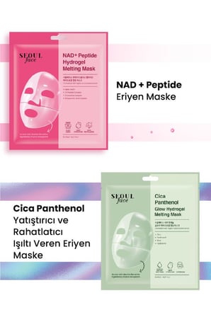 Dermal Seoul Face NAD+ Peptid Hidrojel Nemlendirici Eriyen Maske ve Cica Eriyen Glow Maske Set