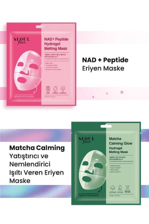 Dermal Seoul Face NAD+ Peptid Hidrojel Nemlendirici Eriyen Maske ve Matcha Eriyen Glow Maske 