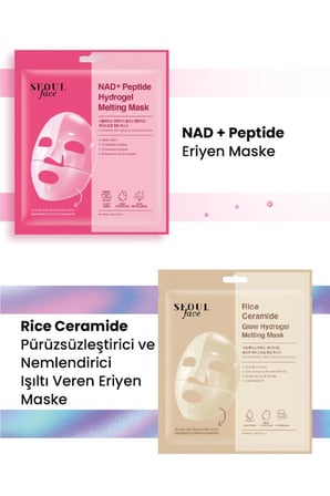 Dermal Seoul Face NAD+ Peptid Hidrojel Nemlendirici Eriyen Maske ve Pirinç Eriyen Glow Maske Set