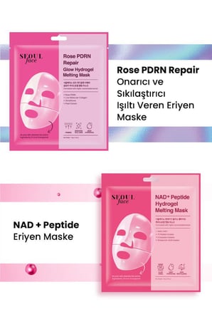 Dermal Seoul Face NAD+ Peptid Hidrojel Nemlendirici Eriyen Maske ve Rose Gül Eriyen Glow Maske 