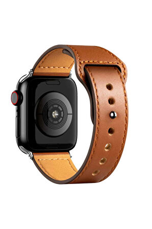 Apple Watch 42mm KR415 Luaz Deri Kordon - Kahverengi-(5796)