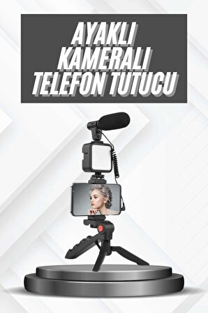 Telefon Tutucu Mikrofonlu Işıklı Youtuber Video Kayıt