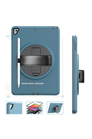 iPad 10.2 (7.nesil) Kılıf Hand Strap Tablet Kılıfı - Turkuaz-(5796)