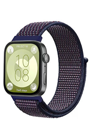 Huawei Fit 4 Hasırlı Cırtcırtlı Kordon - Mavi-Beyaz-(5796)
