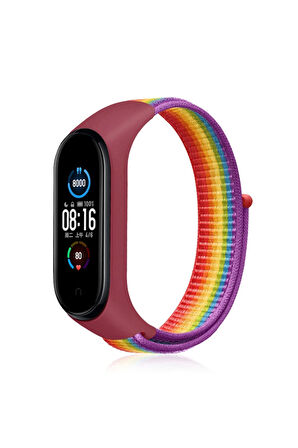 Xiaomi Mi Band 4 Hasırlı Cırtcırtlı Kordon - Gökkuşağı-(5796)