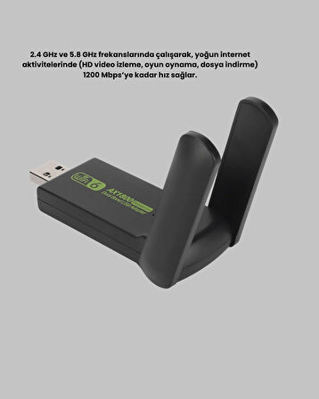1200 Mbps Dual Band WiFi Adaptör – 5.8G & 2.4G Çift Antenli