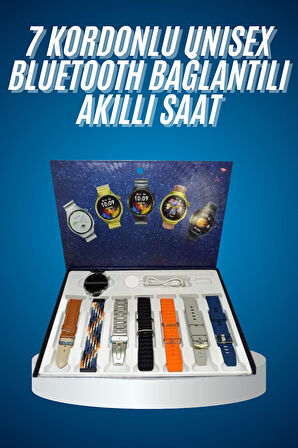 Unısex Yuvarlak Ekranlı 7 Kordonlu Akıllı Saat GPS Destekli Çoklu Kordon Seçen